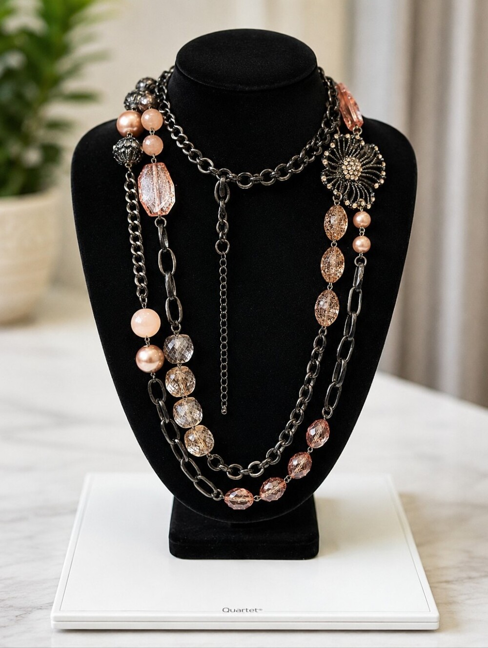 New York & Company Pink and Bronze Layered Necklace